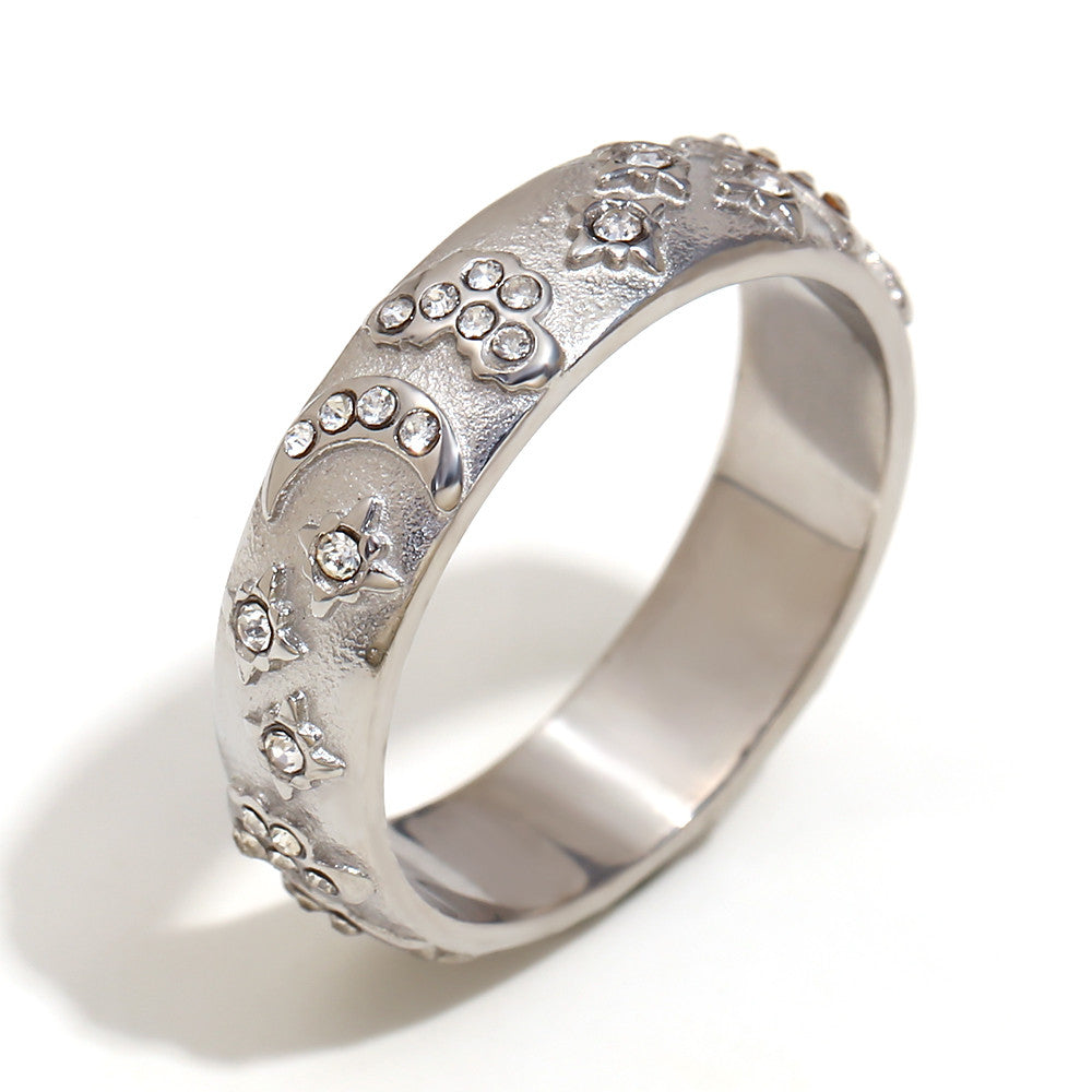 18k Gold Solid Stainless Steel Tarot Cards Waterproof CZ Bling Rings