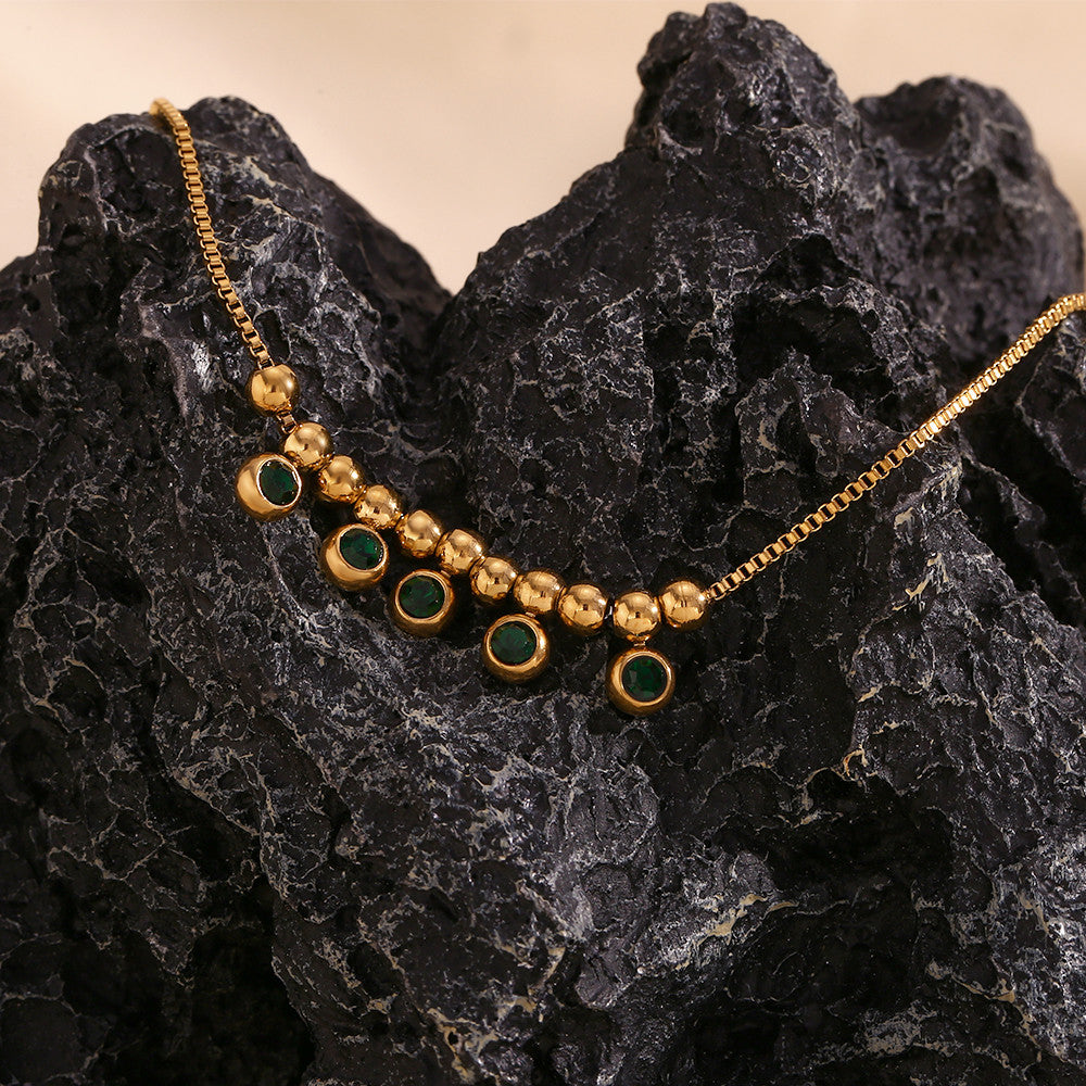 18k Gold Waterproof Stainless Steel Eye Catching Green Steel Ball Anklet Ankle Bracelets