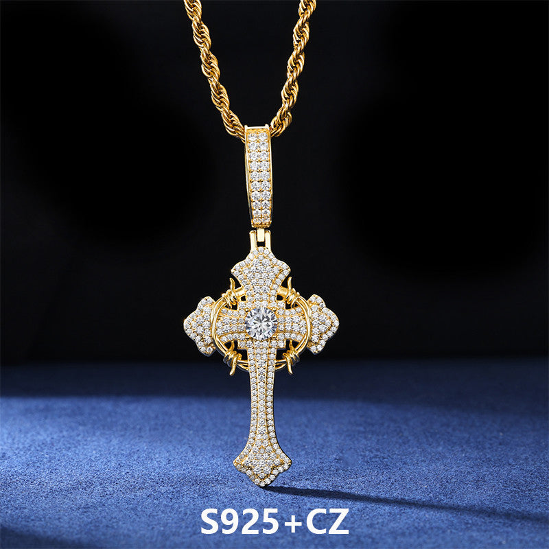 Thorns | Moissanite Diamond 925 Sterling Silver Hip Hop Cross Pendant Necklace