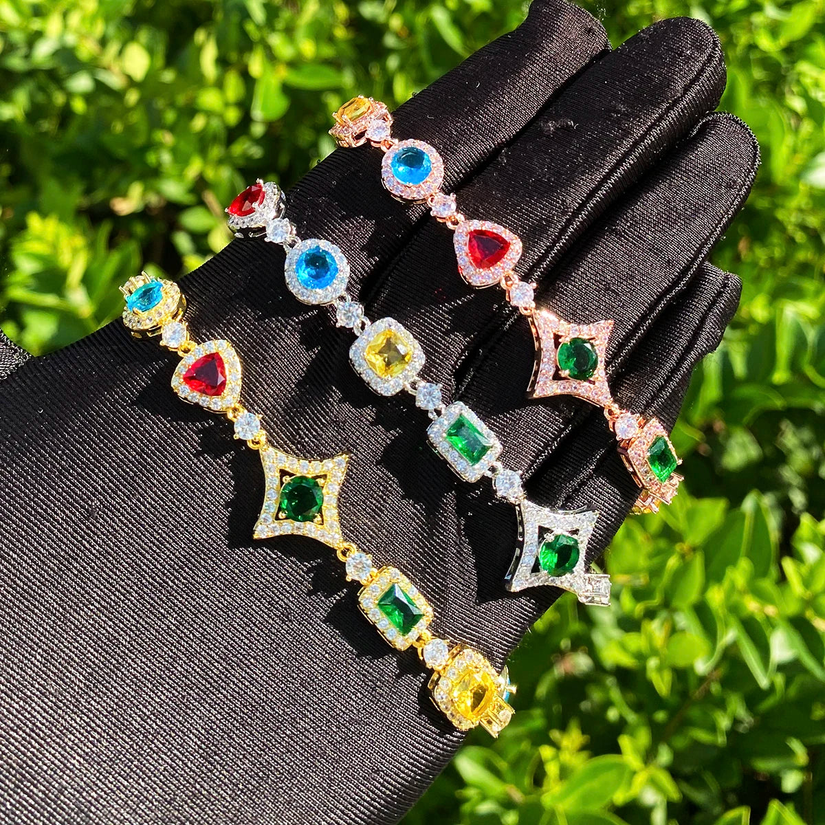 Star Trails ll | VVS Diamond CZ Colorful Gemstone Iced Blinged Out Hip Hop Bracelets