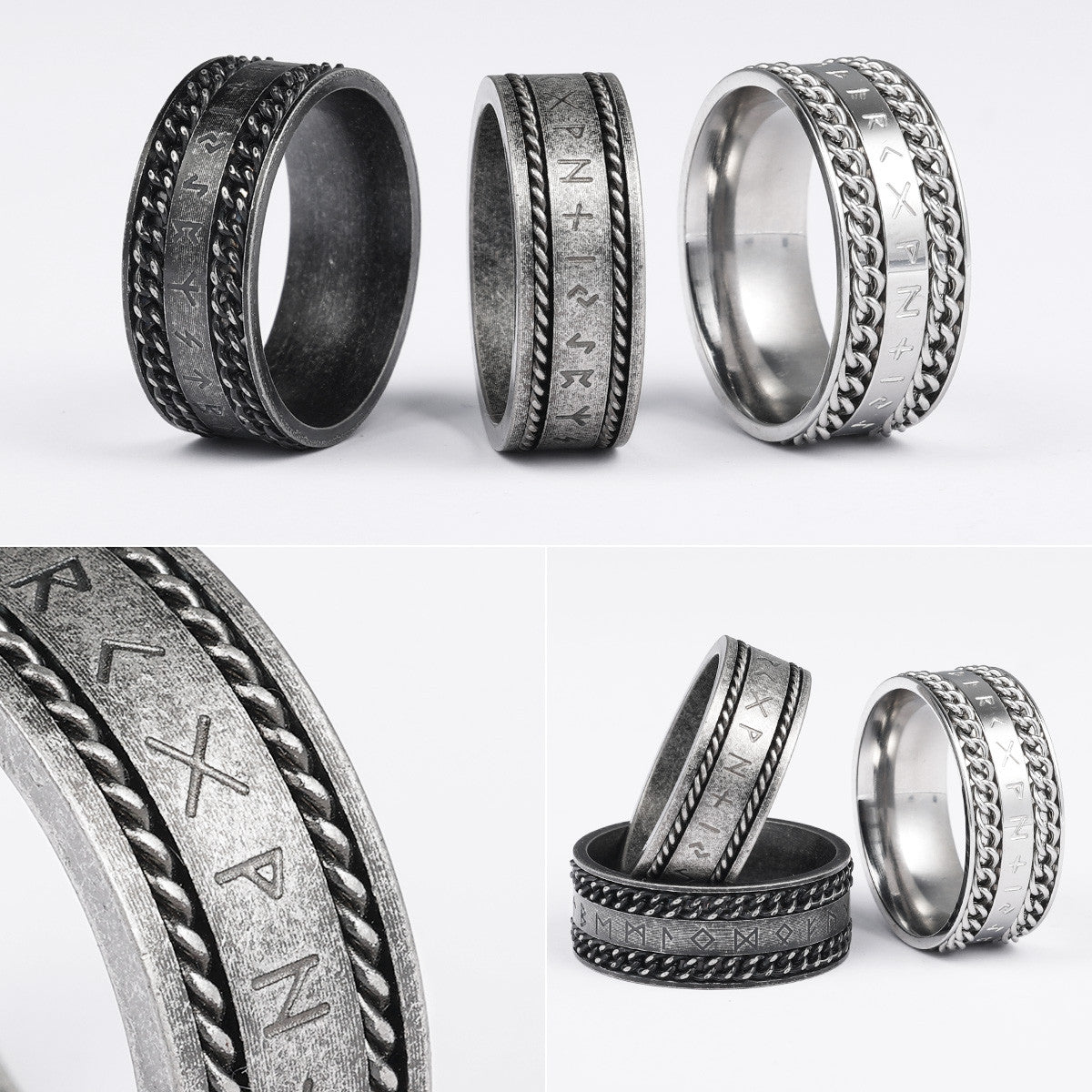 Nordic Viking | 316L Solid Stainless Steel Chain Designer Runes Street Wear Rings