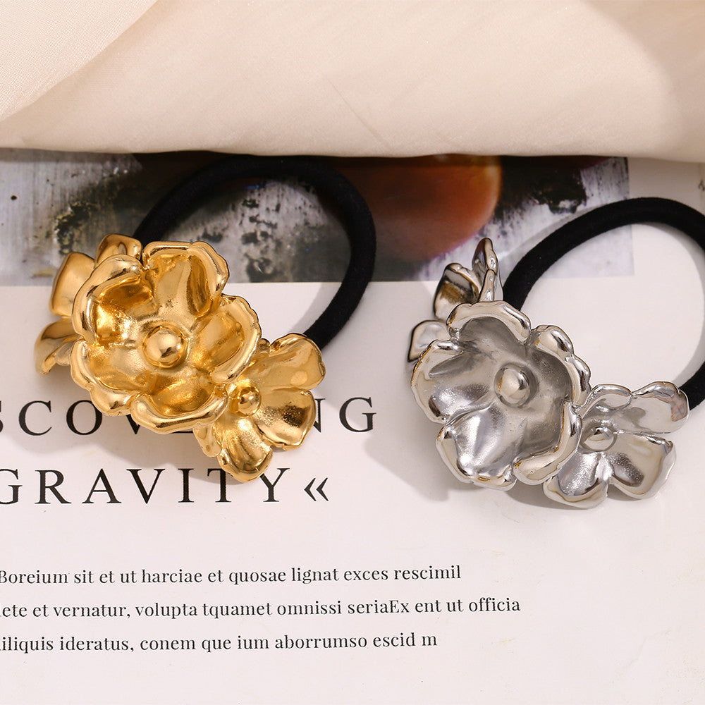 18k Gold Stainless Steel Waterproof Three Flowers Hair Band Tarnish Free Hair Decoration