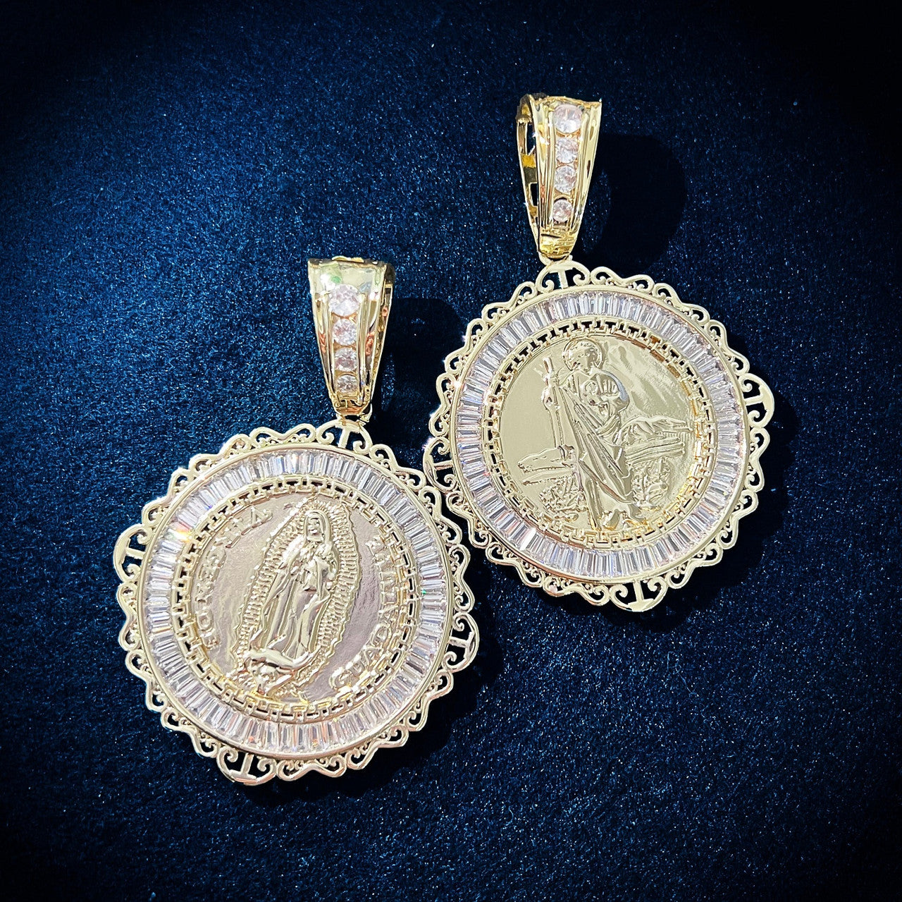 Mens Jesus Shepard Our Lady of Guadalupe Baguette Ice Spititual Hip hop Pendant Necklace