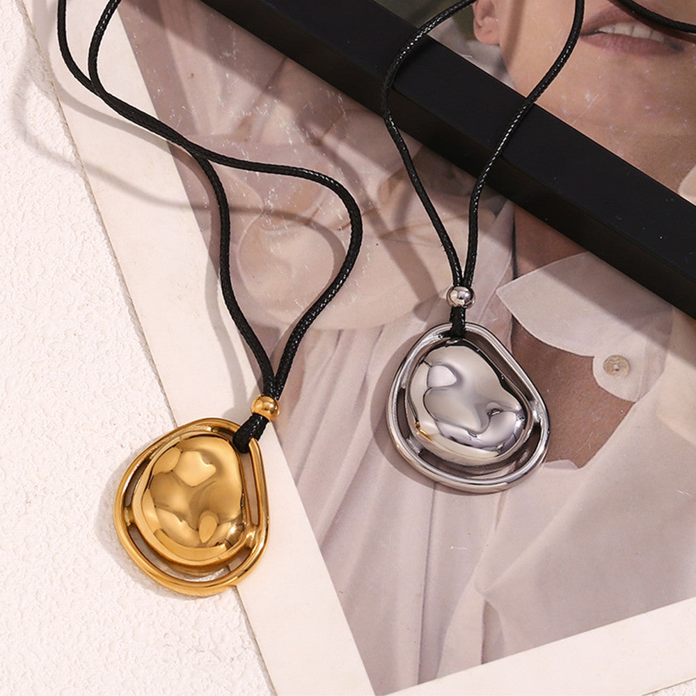 18k Gold Silver Stainless Steel Double Layered Meteorite Stone Pendant Necklace