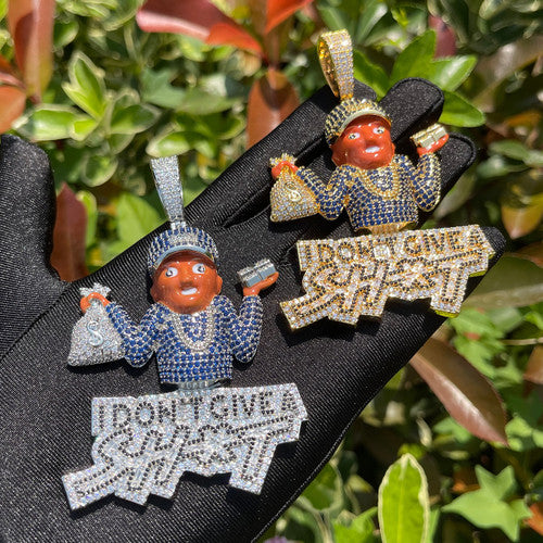 I Dont Give a Sh*t | Iced Blinged Out Money Bag Hip Hop Pendant Chain Necklace