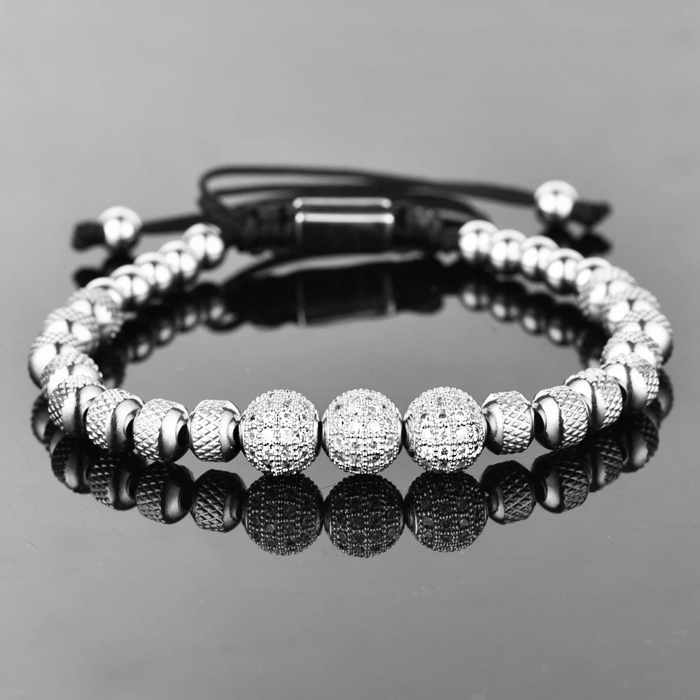 Iced Balls | Luxury VVS CZ Diamond Pave Setting Blue Iced Stainless Steel Bracelets