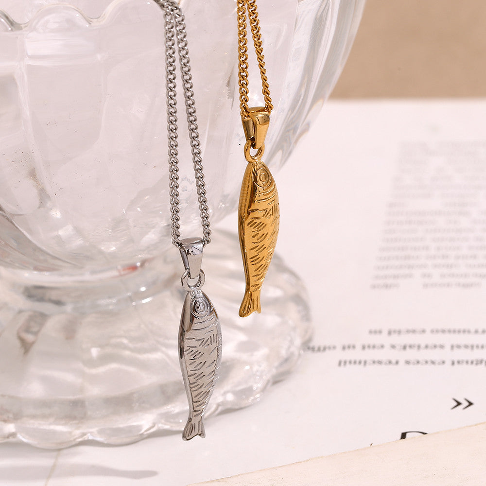 18k Gold 316L Stainless Steel Waterproof Cute Fish Pendant Charm Necklace
