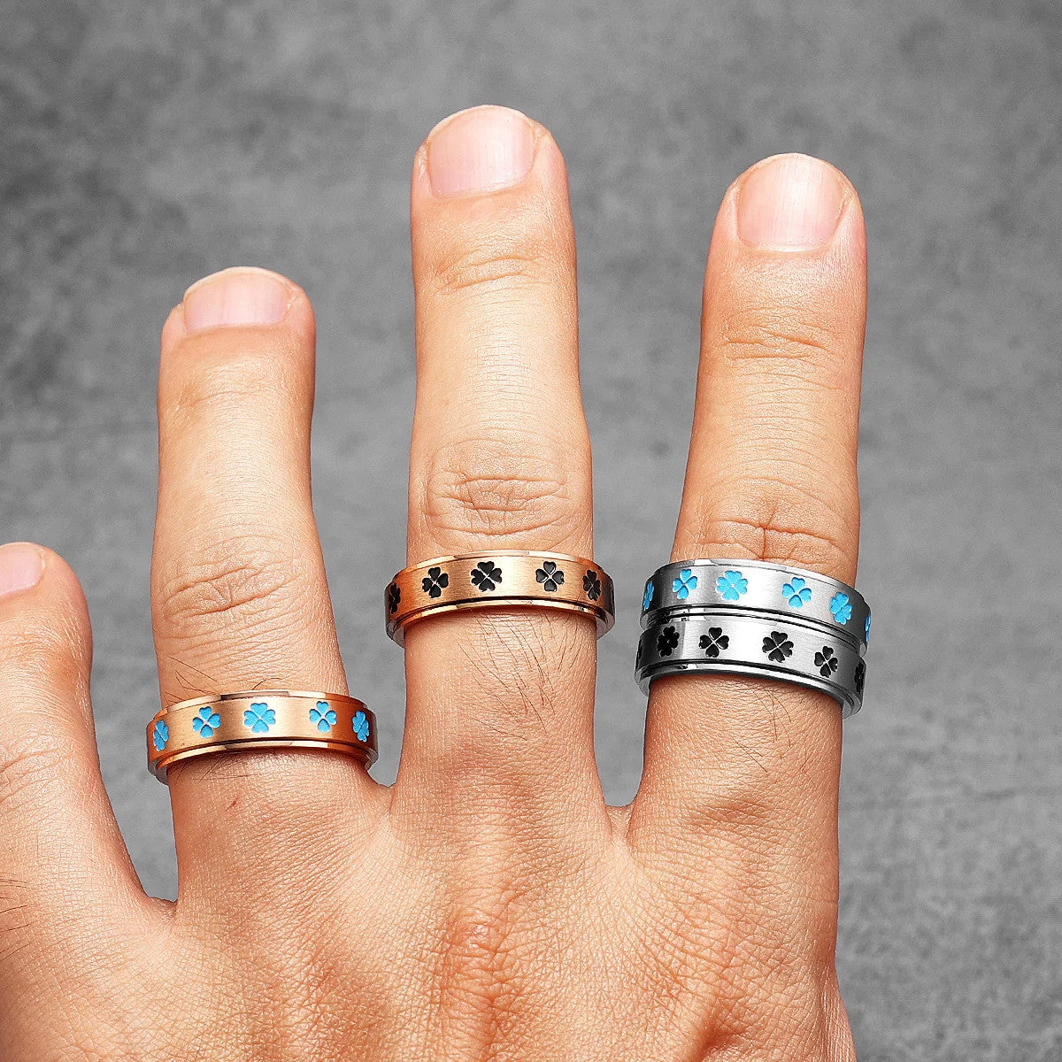 Lucky Clover | No Fade Solid Stainless Four Leaf Clover Fidget Spinner Men's Rings