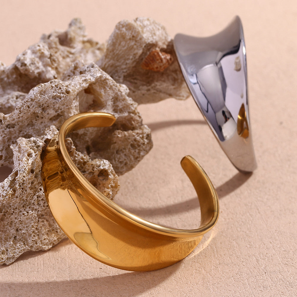 Silver 18k Gold Tarnish Free Stainless Steel Smooth Three-dimensional Concave Bracelet