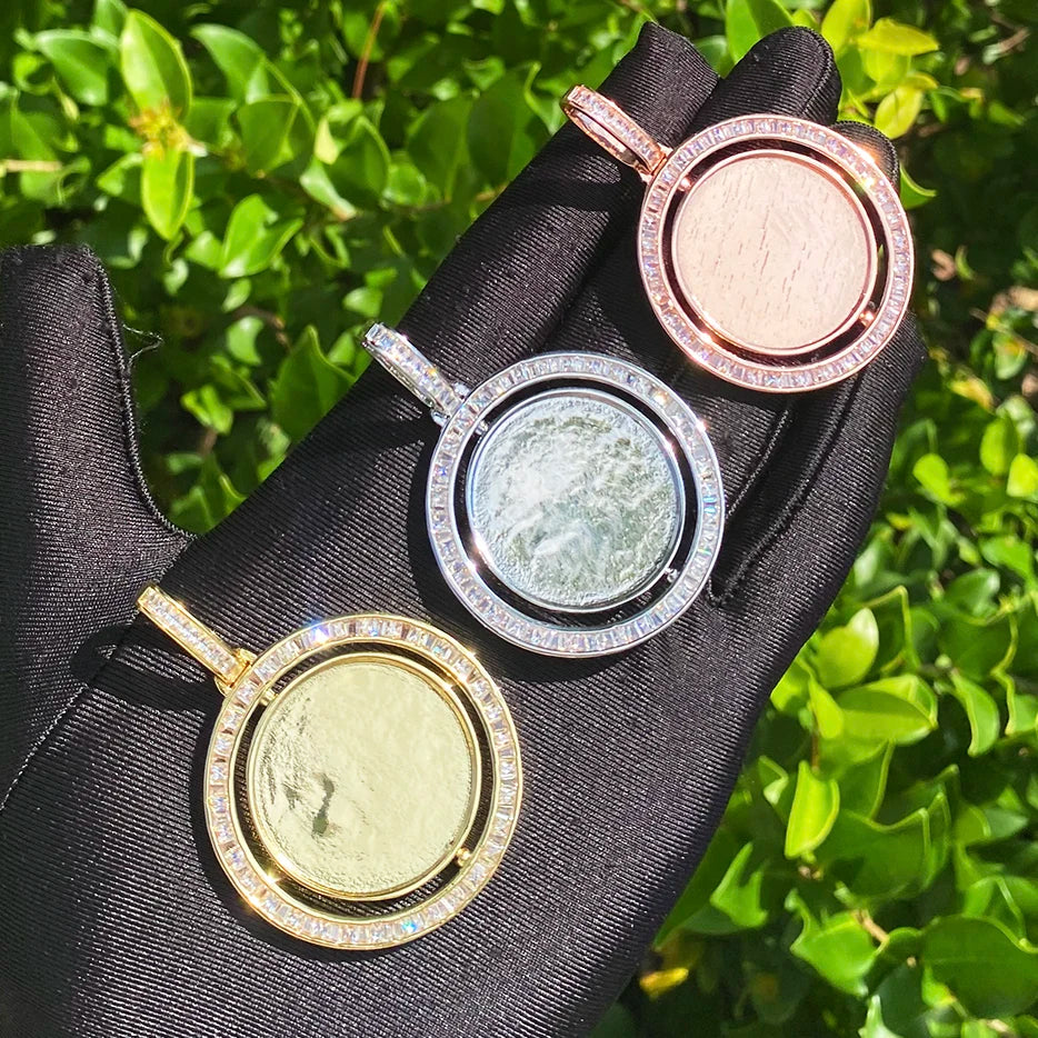 Memories Of Forever | Rotating Baguette VVS Diamond CZ Custom Made Photo Picture Pendant