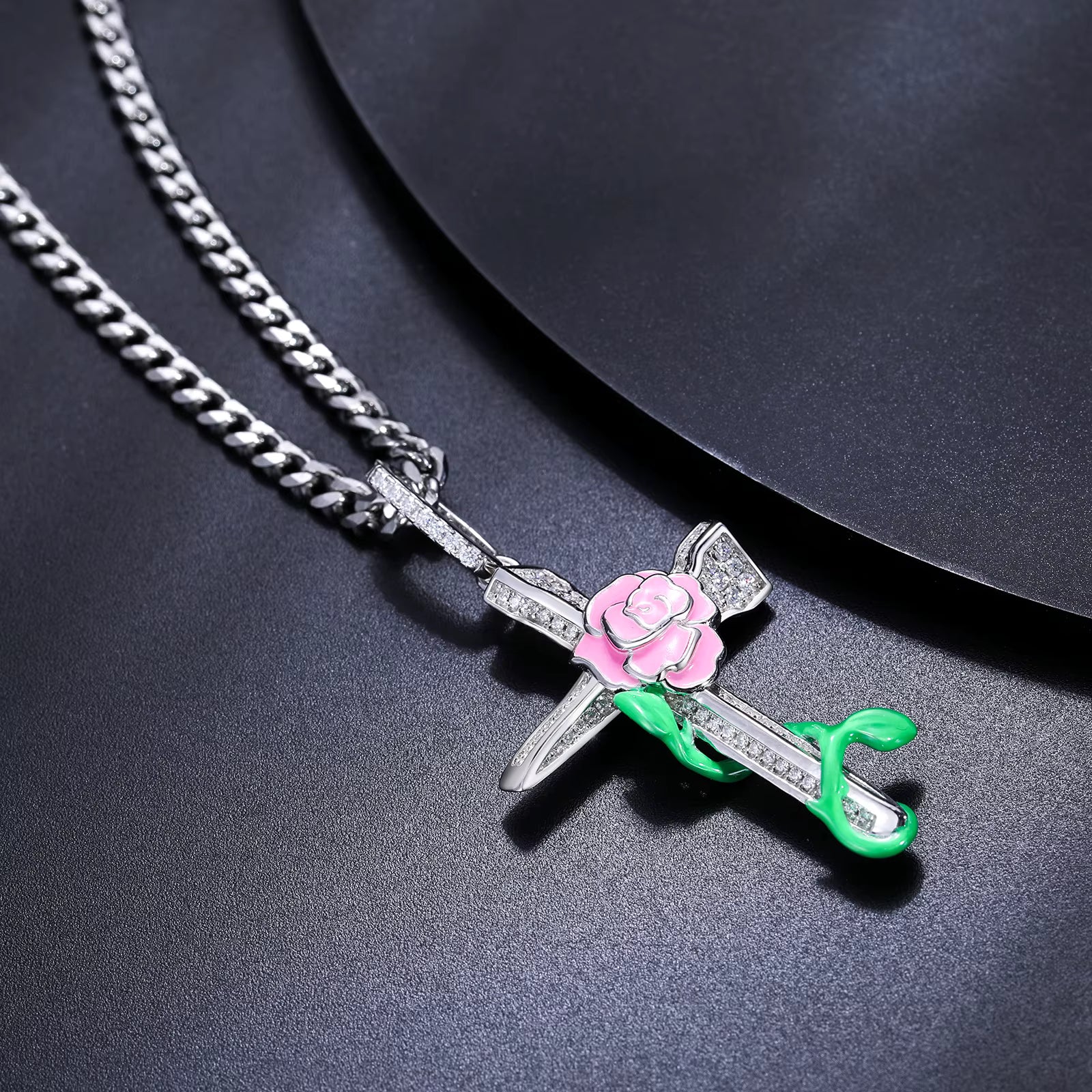 Beauty Of Sacrifice | Glowing Rose Jesus Nail Cross Moissanite VVS Diamond S925 Pendant