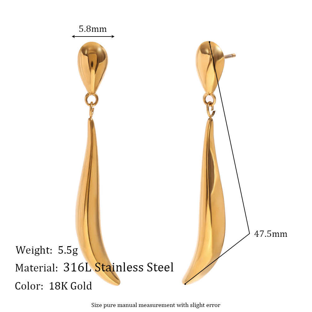 Ladies 316L Stainless Steel 18k Gold Waterproof Curved Hook Pearl Pendant Earrings