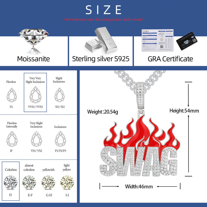 Fire Swag | 925 Solid Silver Moissanite Diamond Iced Blinged Out Hip Hop Pendant