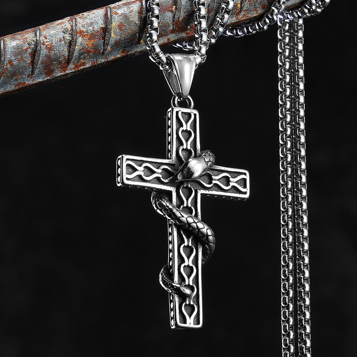 Snake Cross | Street Wear 316L No Fade Stainless Steel Good vs Evil Cross Pendant