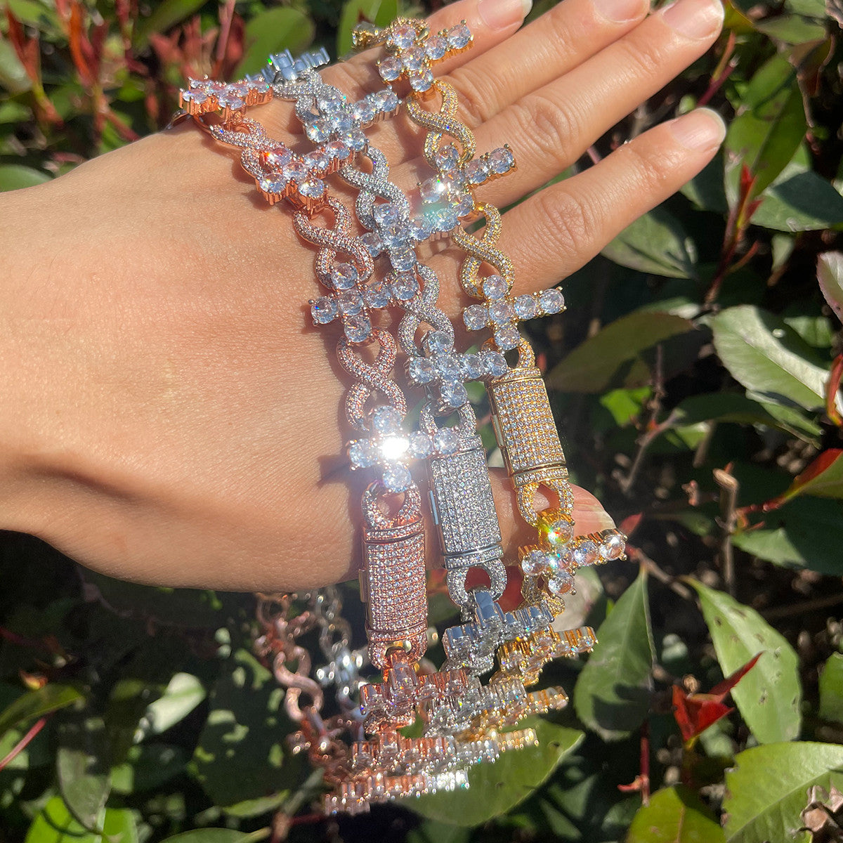 LuxeEternal Cross | 24k Silver Rose Gold Designer Infinity Iced Cross Chain Necklace