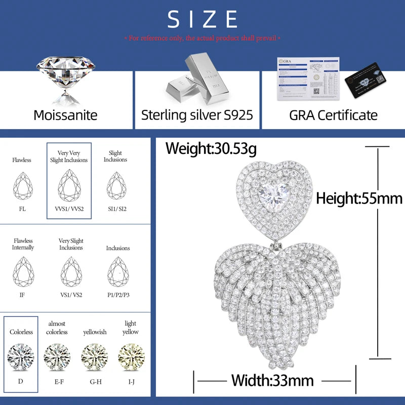 Angel Love | Moissanite Diamond 925 Sterling Silver Angel Wings Heart Pendant