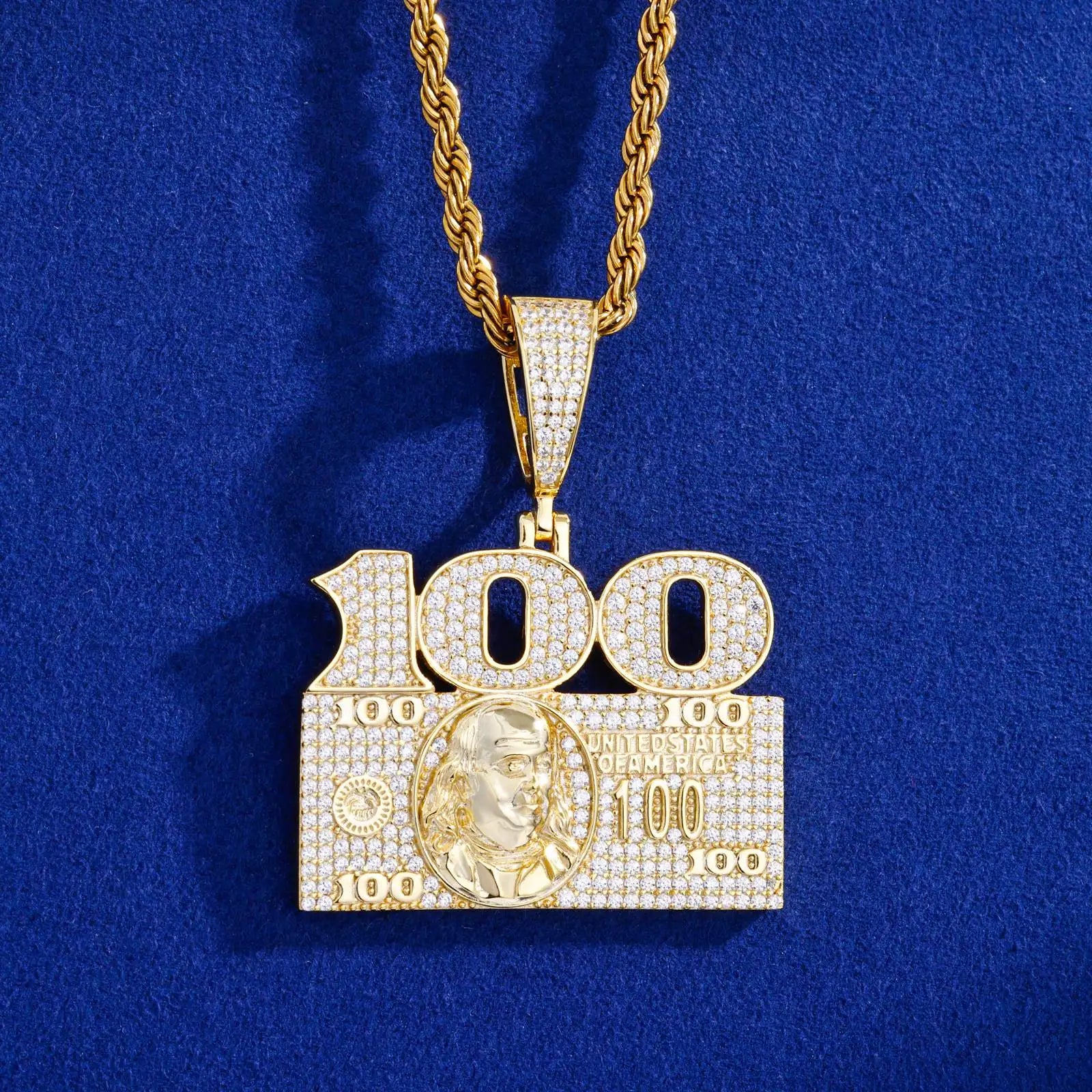 Keep It 100 | Iced Blinged Out Moissanite Diamond 925 Sterling Silver 100 Dollar Pendant