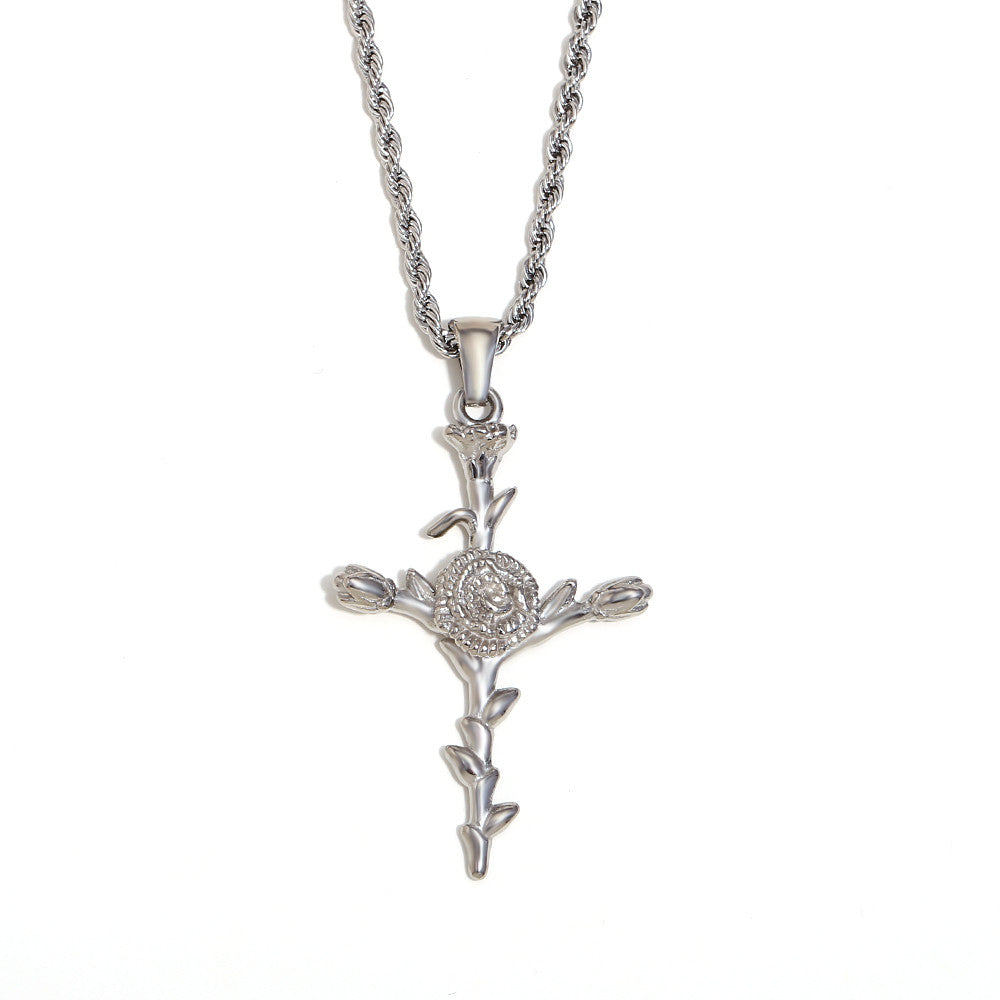 Women's 18k Gold Waterproof Designer Birth Month Flower Cross Tarnish Free Necklace