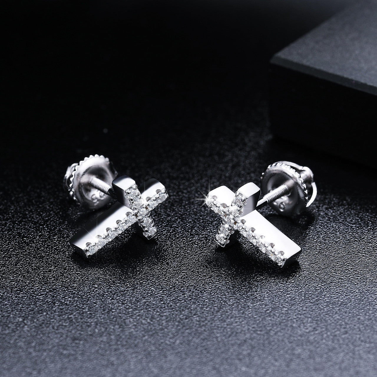 Solid 925 Sterling Silver Genuine VVS Diamond Iced Cross Hip Hop Earrings
