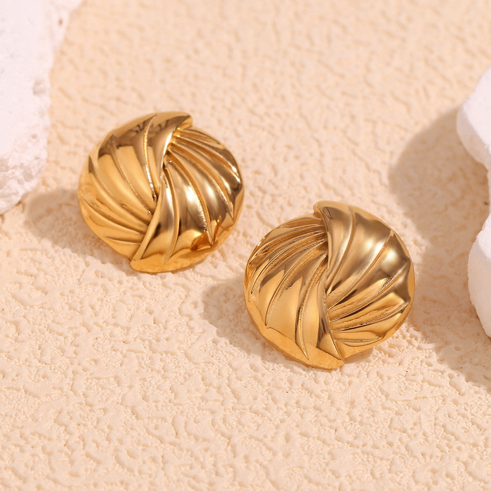 18k Gold Braided Circle Sea Shell Tarnish Free Stainless Steel Waterproof Earrings