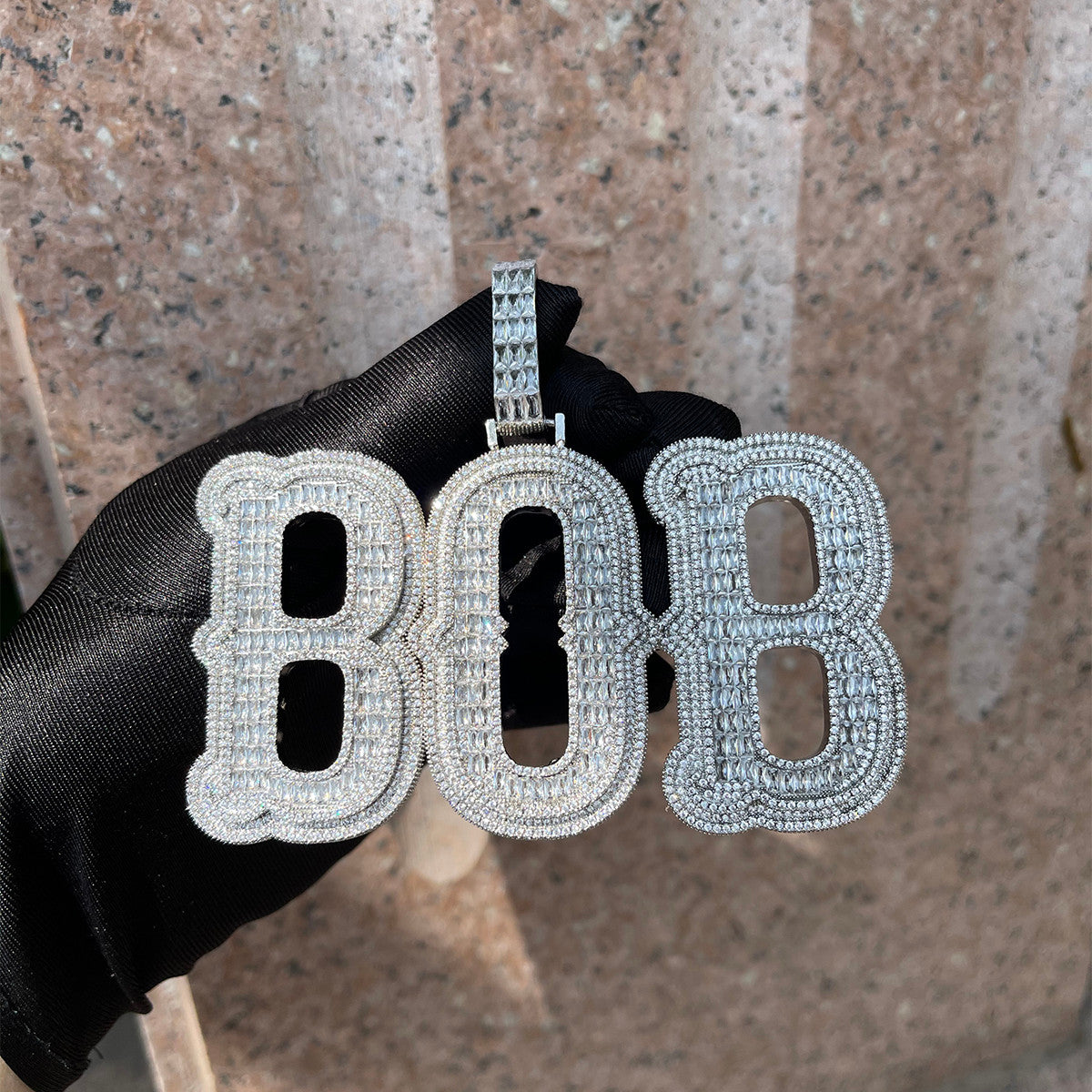 VVS Diamond CZ Total Iced Baguette Stone Custom Jewelry Name Plate Hip Hop Pendants