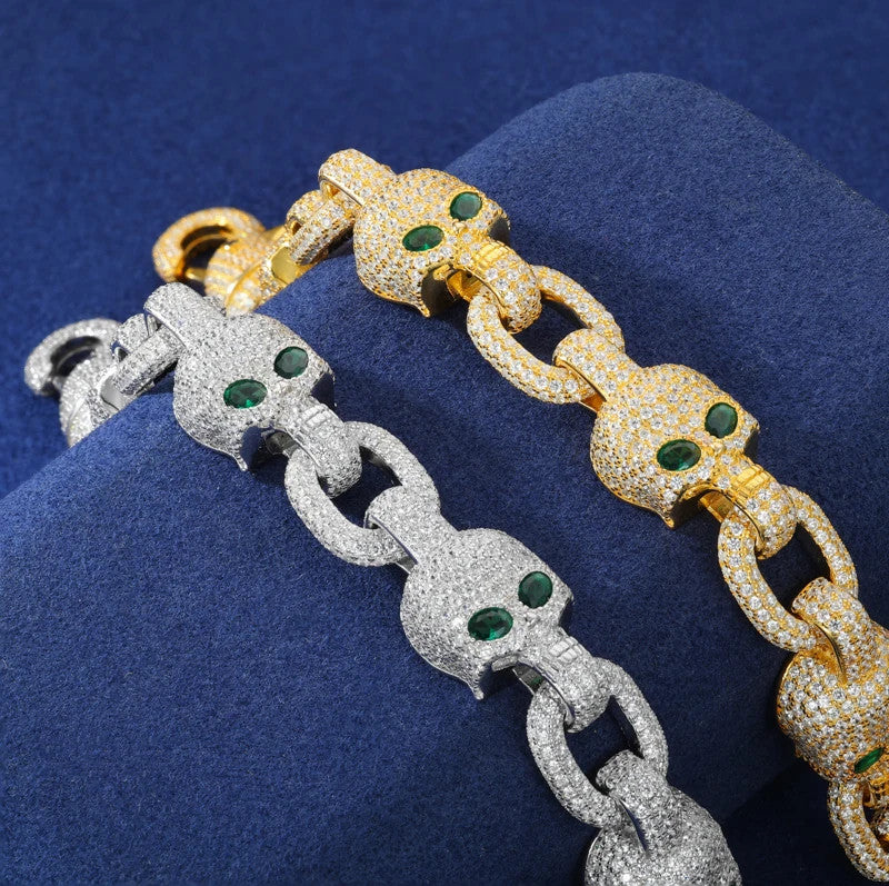 Chilled Skull | Solid Sterling Silver Moissanite Diamond Iced Designer Hip Hop Link Bracelet