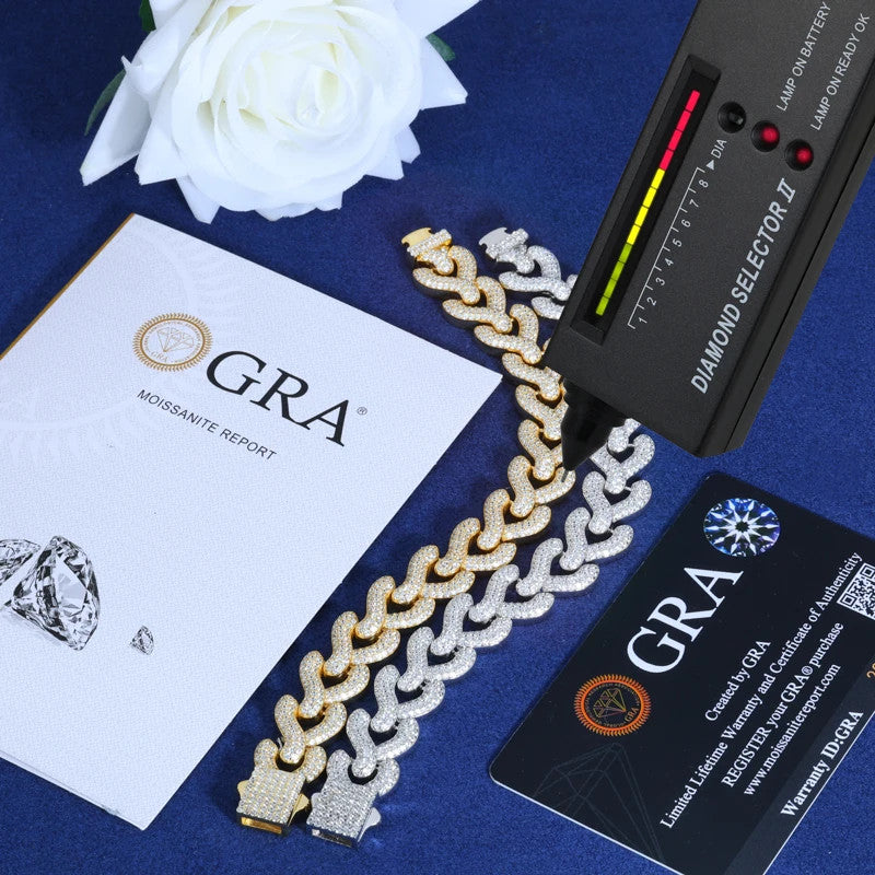 Wishbone | Moissanite Diamond Solid Sterling Silver Iced Bling Out Hip Hop Bracelet