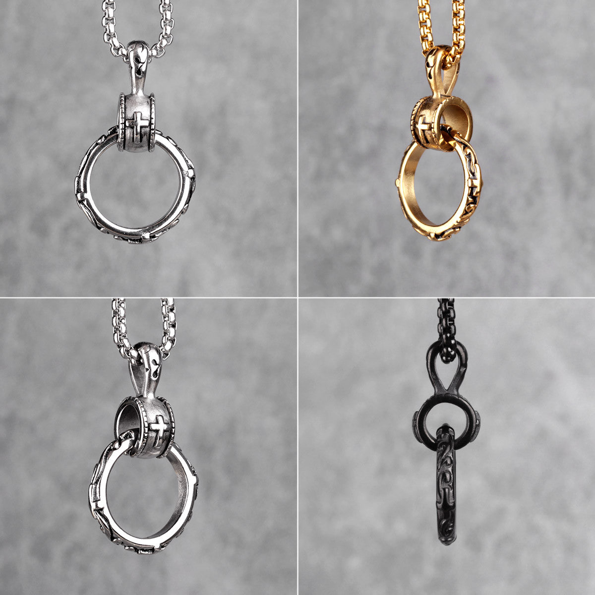 Cross Ring | 14k Gold Black Over 316L No Fade Stainless Steel Hip Hop Pendant Necklace