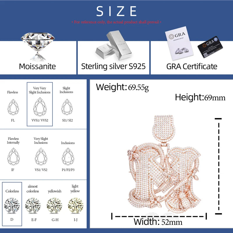 Gothic Ice | Iced Blinged Out VVS 925 Silver Moissanite Diamond Letter M Pendant