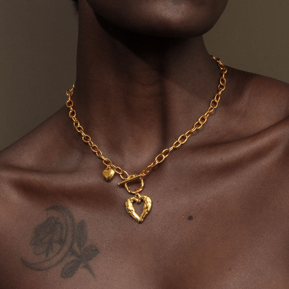 18k Gold Stainless Steel Large O-chain OT Buckle Heart Necklace