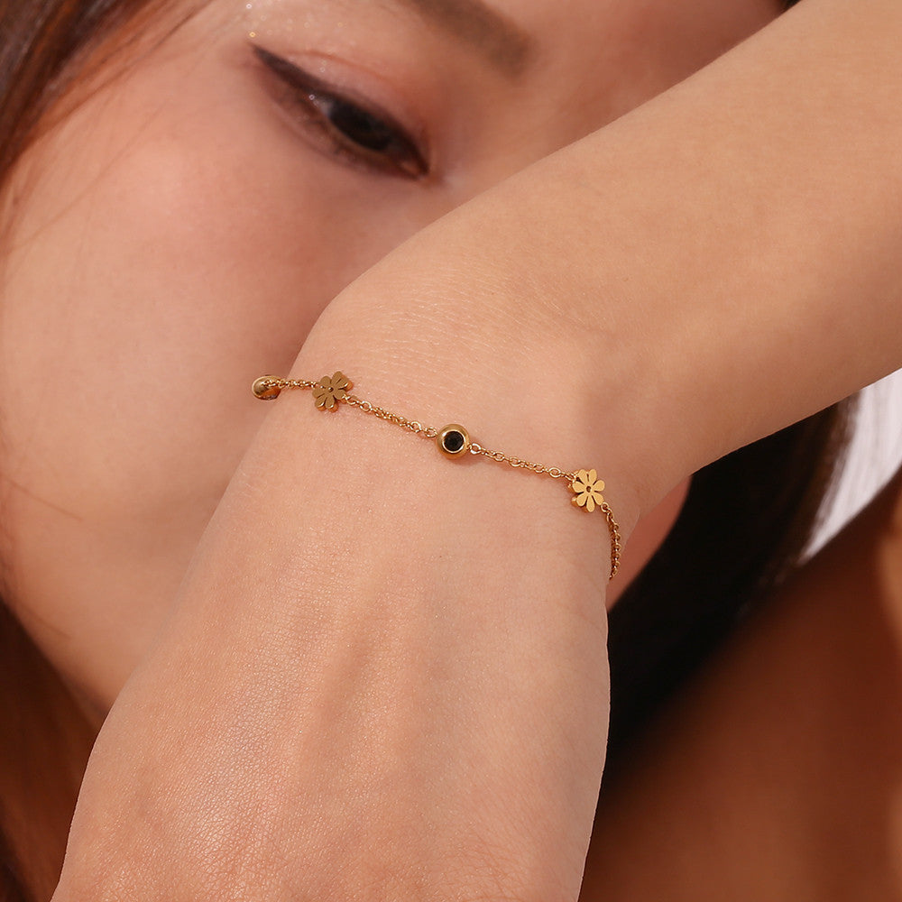 Ladies Double Sided Black and White Flower 18k Gold Stainless Steel Bracelet