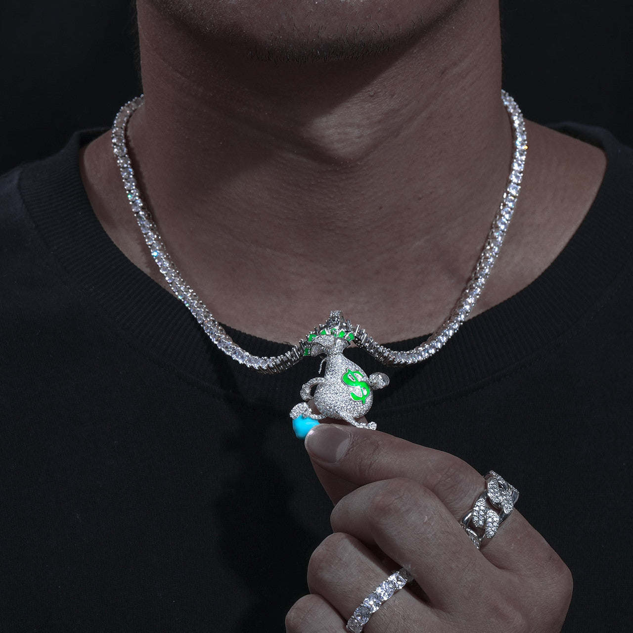 Diamond Dash | Flooded Ice Moissanite Diamond Running Money Bag Hip Hop Pendant