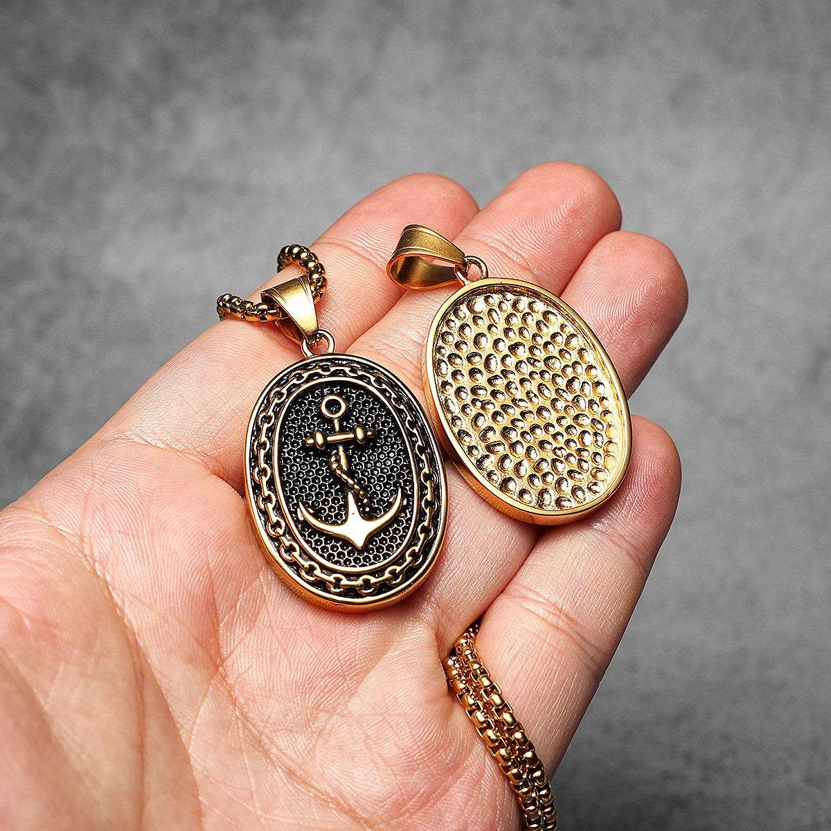 Classic Anchor | 14k Gold over Stainless Steel Framed Anchor Pendant Chain Necklace
