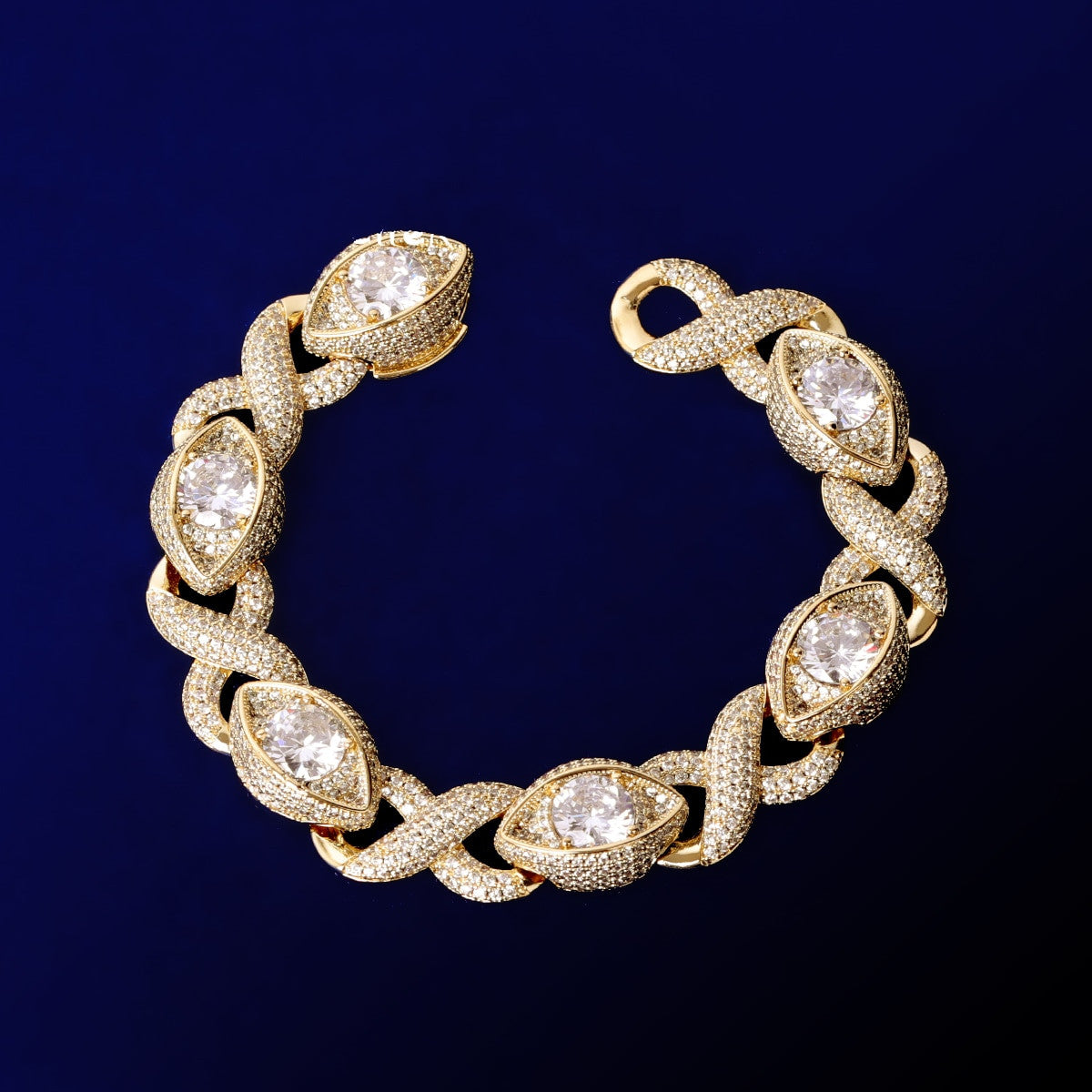 24k Gold 925 Silver All Seeing Eye Flooded Ice Infinity Hip Hop Bracelets