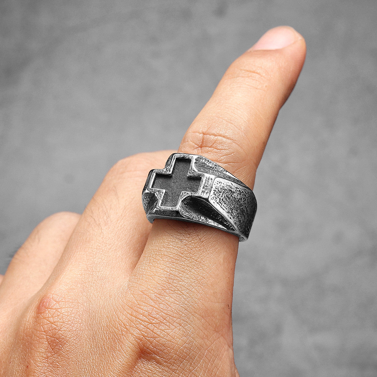 Vintage Black Cross | 316L Stainless Steel Ancient Look Amulet Style Ring