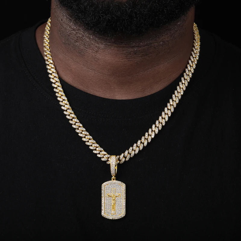 The Wonderful Counselor | 925 Sterling Silver Moissanite Diamond Crucifix Jesus Dog Tag Pendant