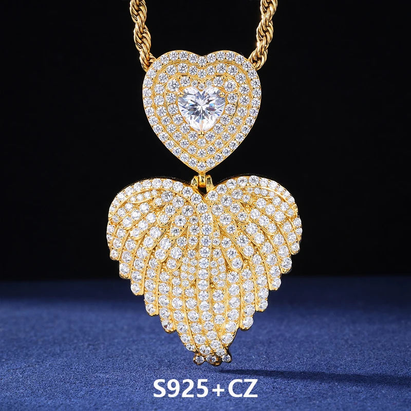 Angel Love | Moissanite Diamond 925 Sterling Silver Angel Wings Heart Pendant