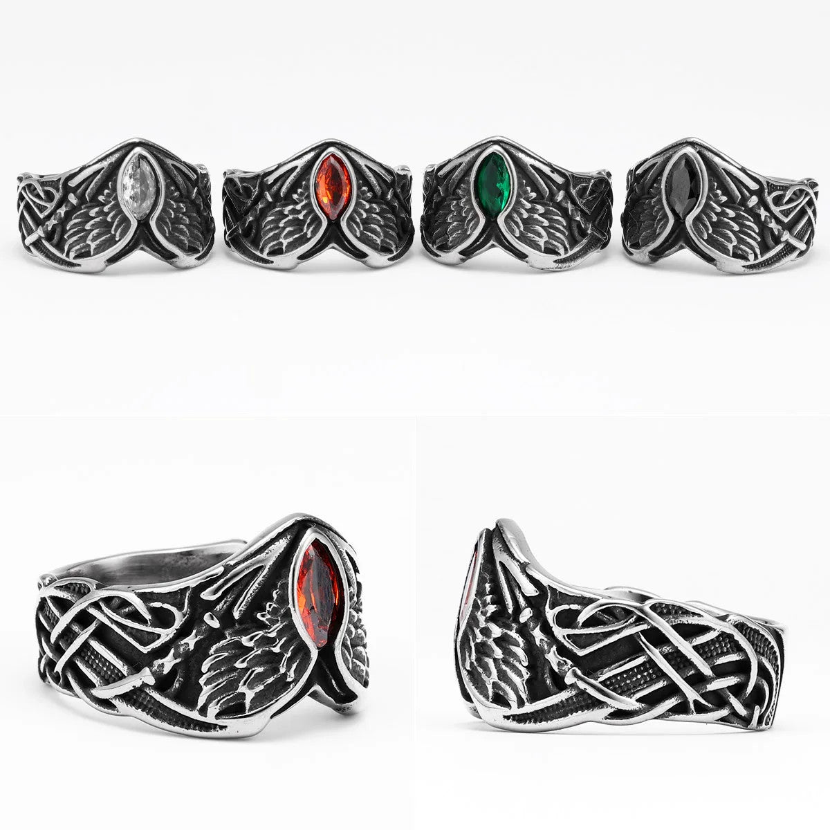 The Fallen | 316L Stainless Steel Angel Wings Gemstone Street Stylish Rings