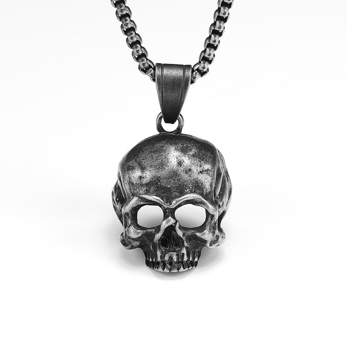 Men's Stainless Steel Black Skull Vintage Hip Hop Street Wear Pendant Chain Necklace