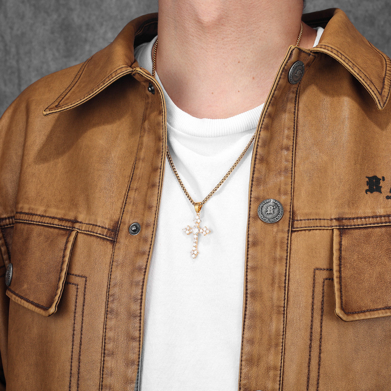 Gemstone Simple Cross | No Fade Stainless Steel Iced CZ Stone 14k Gold Bling Cross Pendant