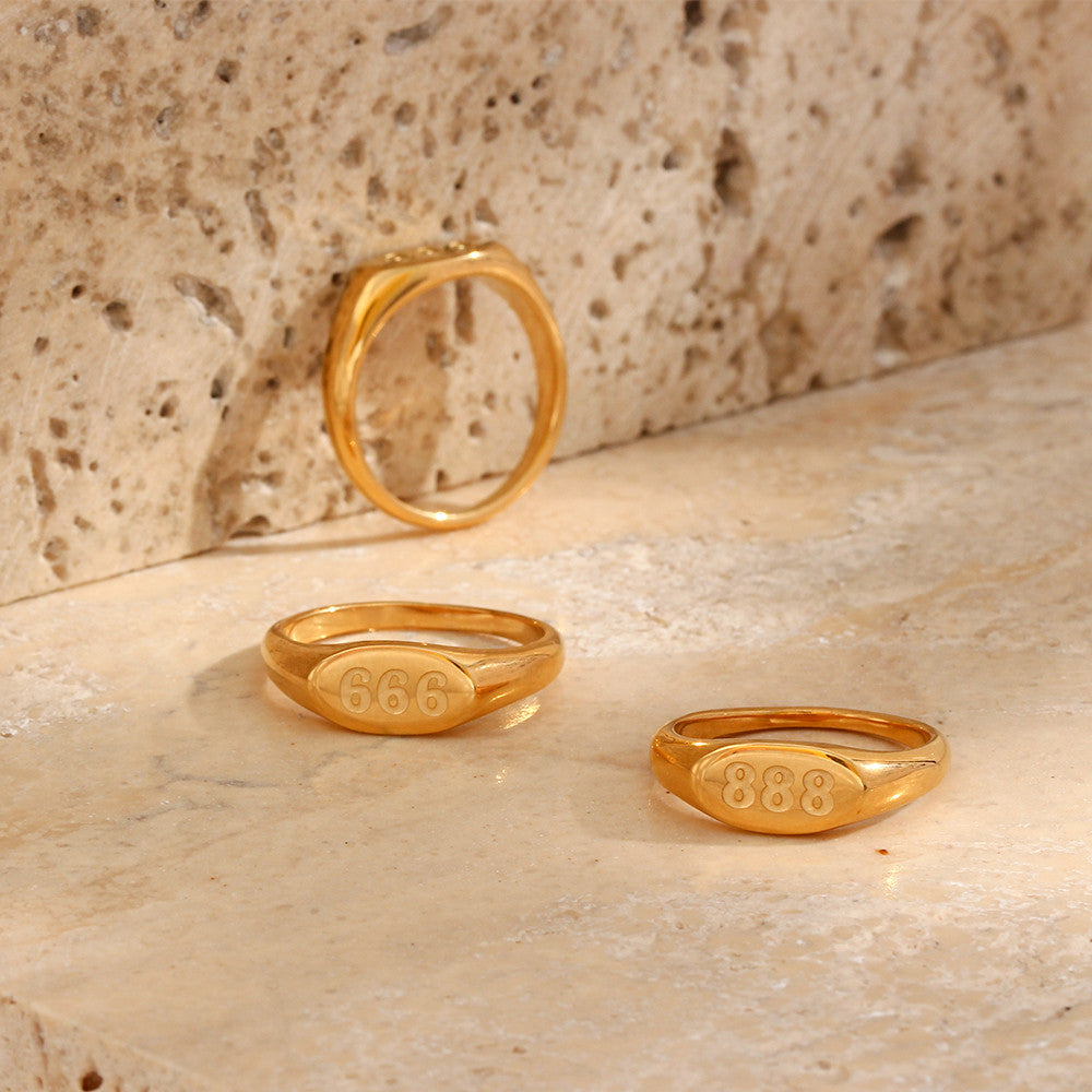 Angel Numbers | Women's 18K Gold Over Stainless Steel Lucky Number No Fade No Tarnish Rings