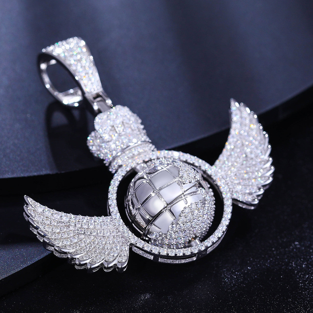 The King | Moissanite Diamond Rotating Globe Wings Crown Hip Hop Pendant