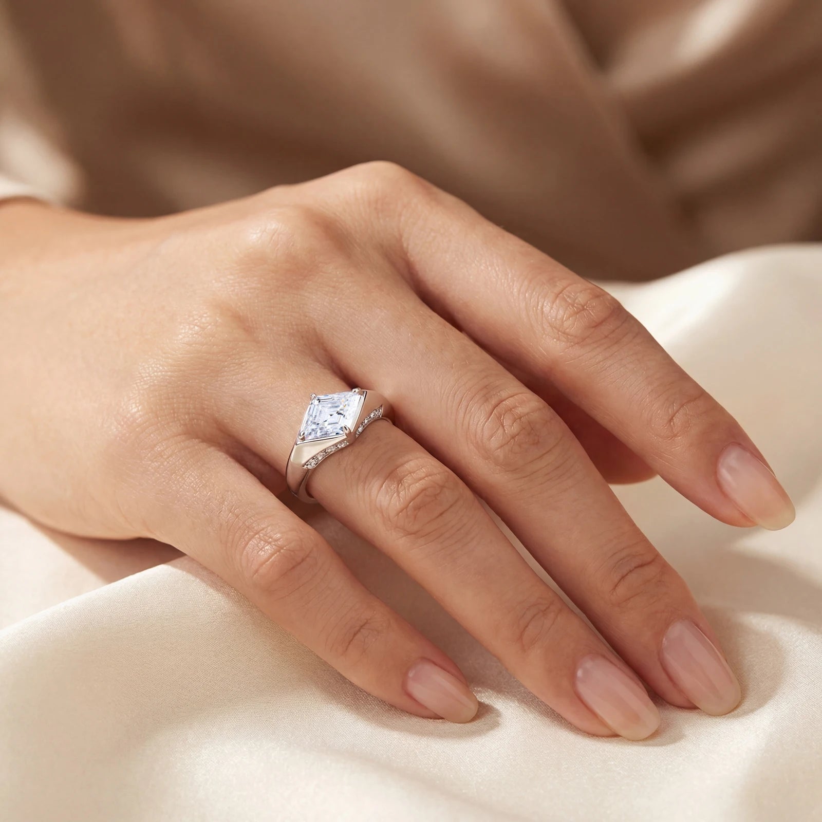 The Lozenge Cut | Moissanite Diamond Solid 925 Sterling Silver Luxury Statement Engagement Ring