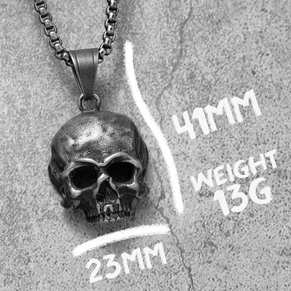 Men's Stainless Steel Black Skull Vintage Hip Hop Street Wear Pendant Chain Necklace