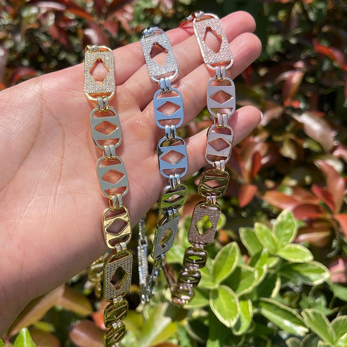 Mens Diamond Cut Rolo Link Flooded Ice Prong Set Chain Necklaces