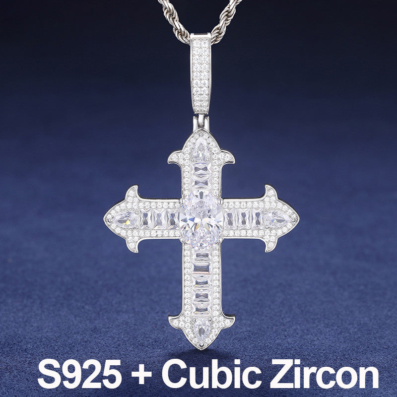 Arrow Cross | Genuine Moissanite Diamond 925 Centerstone Baguette Cross Pendant