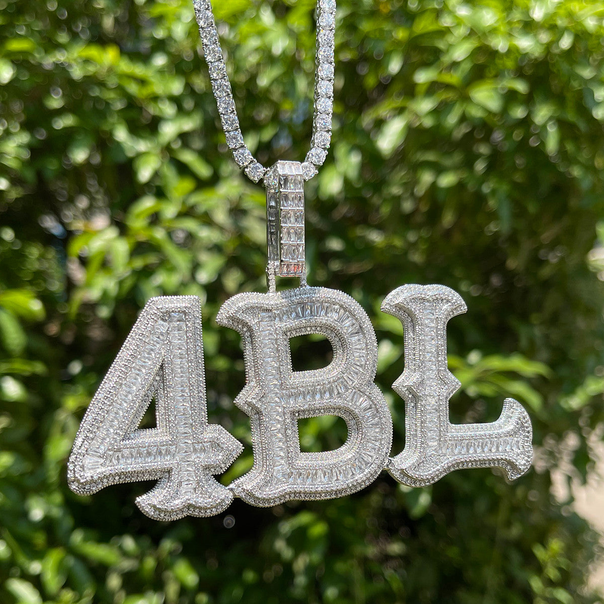 Alpha Baguette | Custom Made Initial Letter 4 Prong Set Hip Hop Pendants