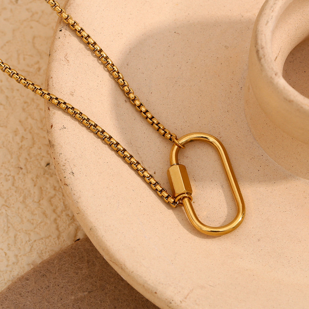 Womens S/L Size 18k Gold Waterproof Handmade Stainless Steel Buckle Pendant Necklace