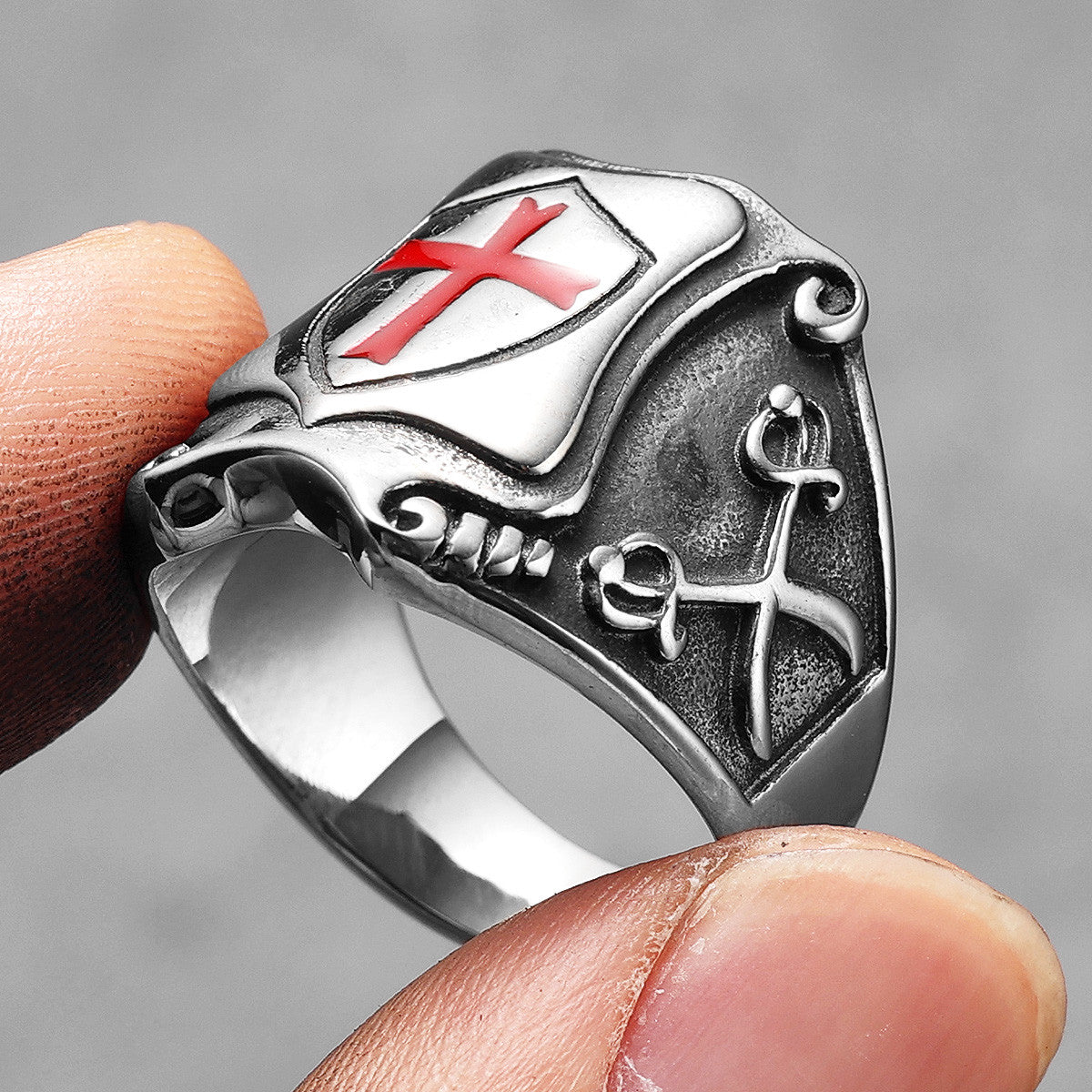 Catholic Crusader | Sold Stainless Steel Designer Red Cross Men Rings