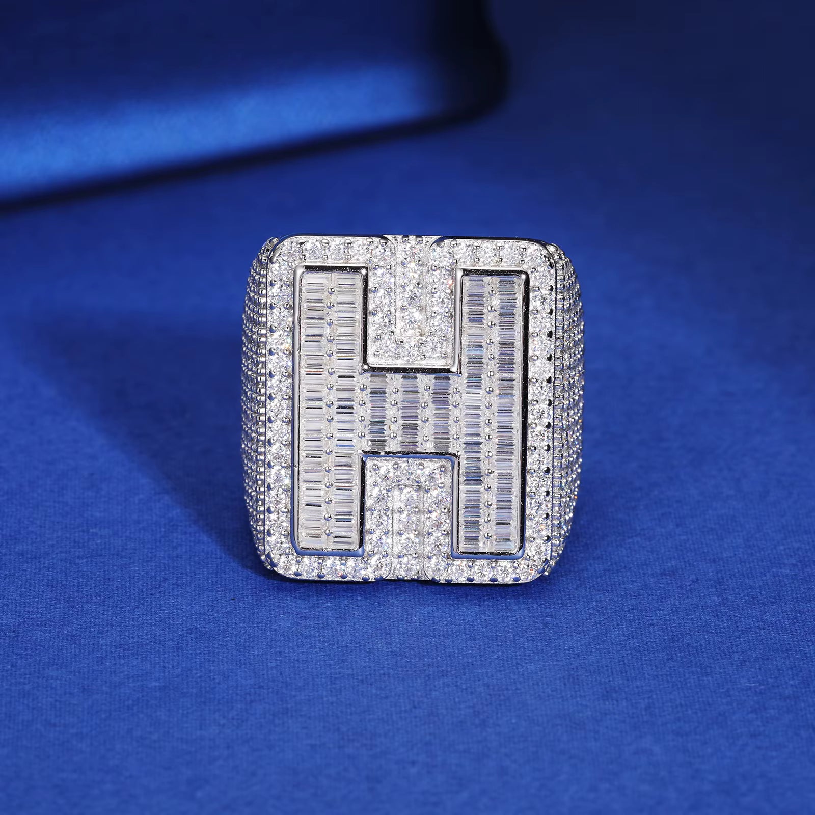 The Alpha II | Moissanite VVS Diamond Baguette Solid 925 Silver Initial Letter Hip Hop Rings